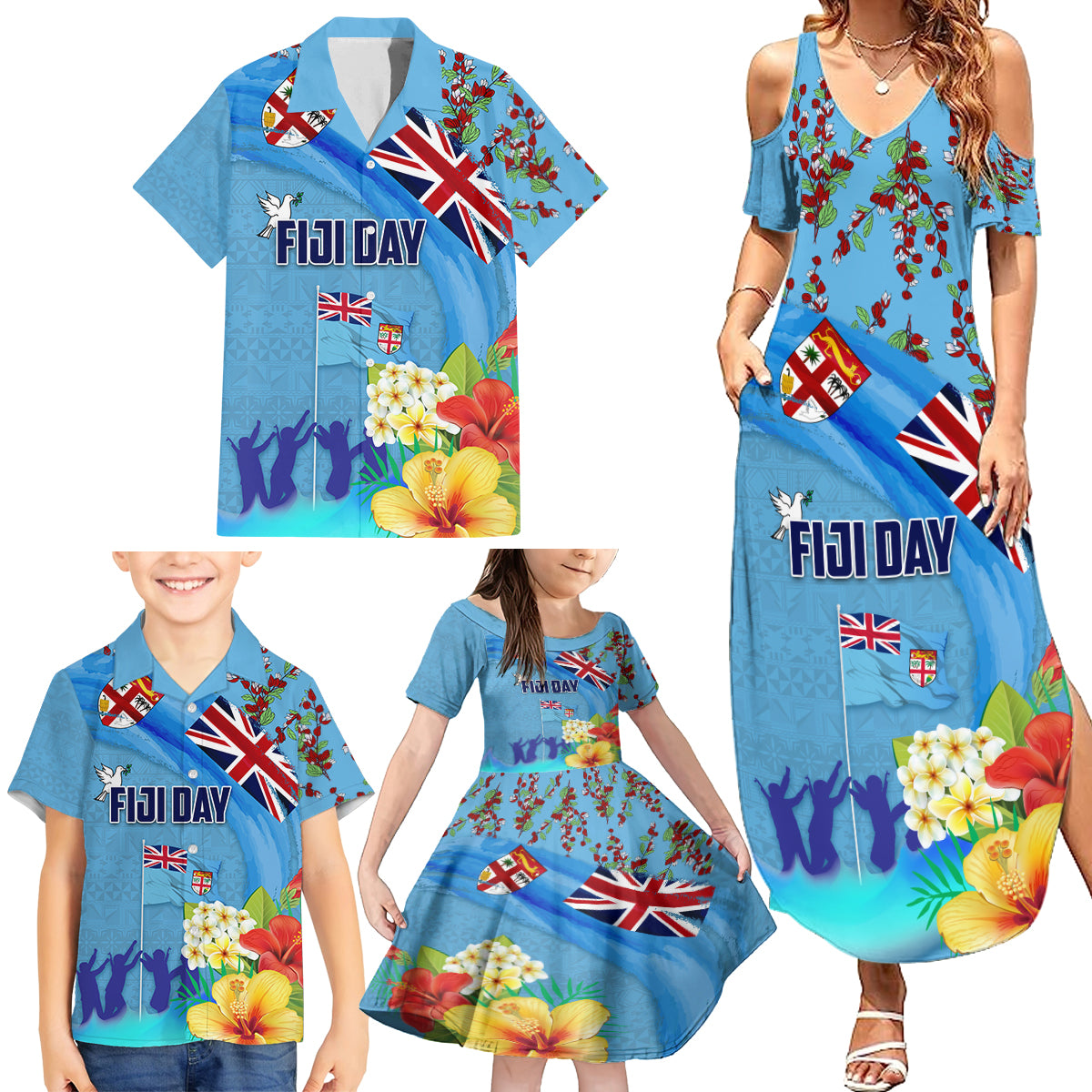 Fiji Day Family Matching Summer Maxi Dress and Hawaiian Shirt Tagimoucia Flower and Melanesia Pattern LT03 - Polynesian Pride