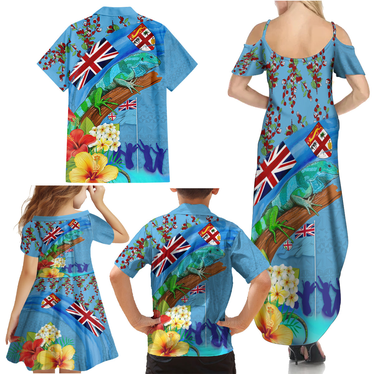 Fiji Day Family Matching Summer Maxi Dress and Hawaiian Shirt Tagimoucia Flower and Melanesia Pattern LT03 - Polynesian Pride