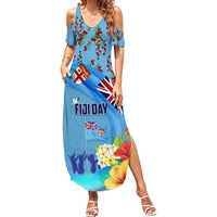 Fiji Day Family Matching Summer Maxi Dress and Hawaiian Shirt Tagimoucia Flower and Melanesia Pattern LT03 Mom's Dress Blue - Polynesian Pride