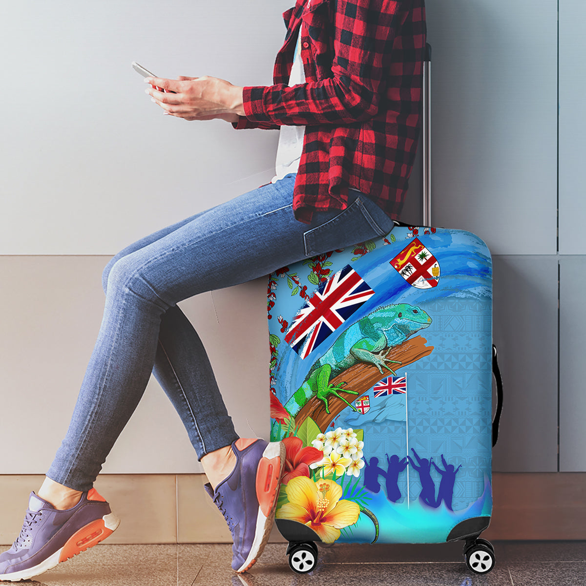 Fiji Day Luggage Cover Tagimoucia Flower and Melanesia Pattern LT03 - Polynesian Pride