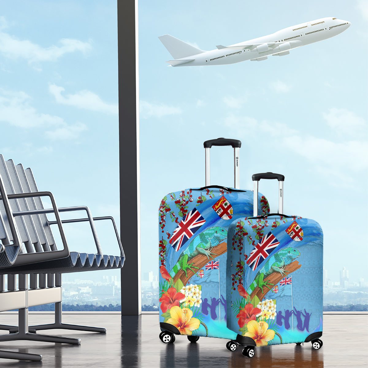 Fiji Day Luggage Cover Tagimoucia Flower and Melanesia Pattern LT03 - Polynesian Pride