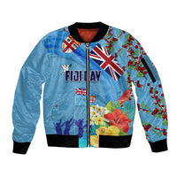 Fiji Day Sleeve Zip Bomber Jacket Tagimoucia Flower and Melanesia Pattern LT03 Unisex Blue - Polynesian Pride