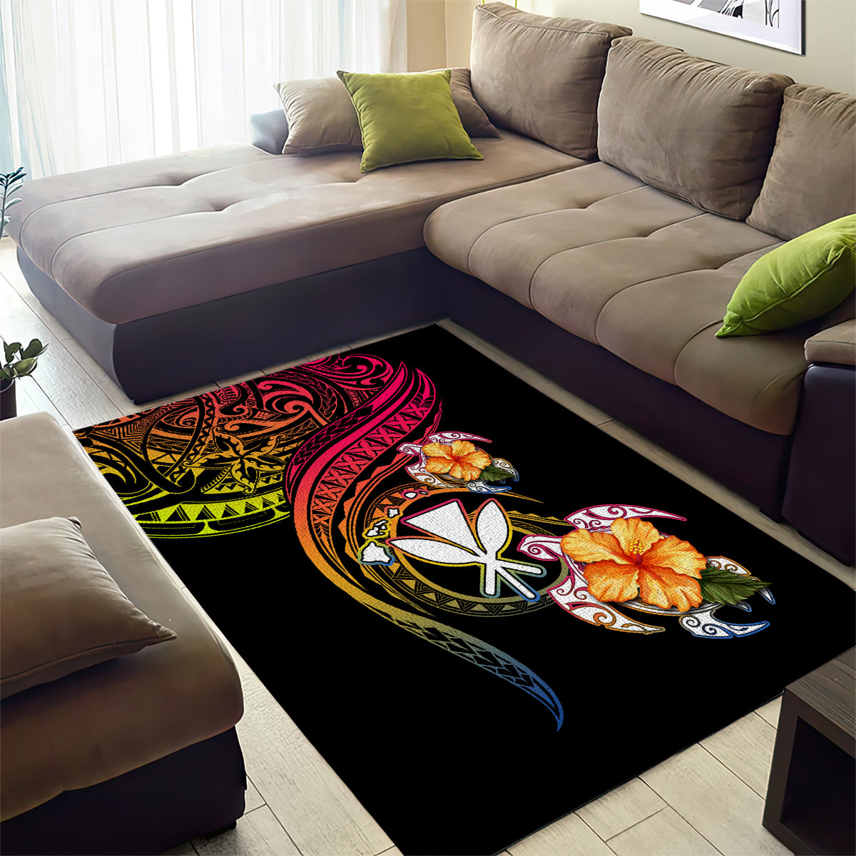 Polynesia Hawaii Turtle Day Area Rug Hibiscus and Kanaka Maoli LT03 - Polynesian Pride