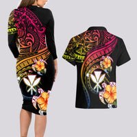 Polynesia Hawaii Turtle Day Couples Matching Long Sleeve Bodycon Dress and Hawaiian Shirt Hibiscus and Kanaka Maoli LT03 - Polynesian Pride