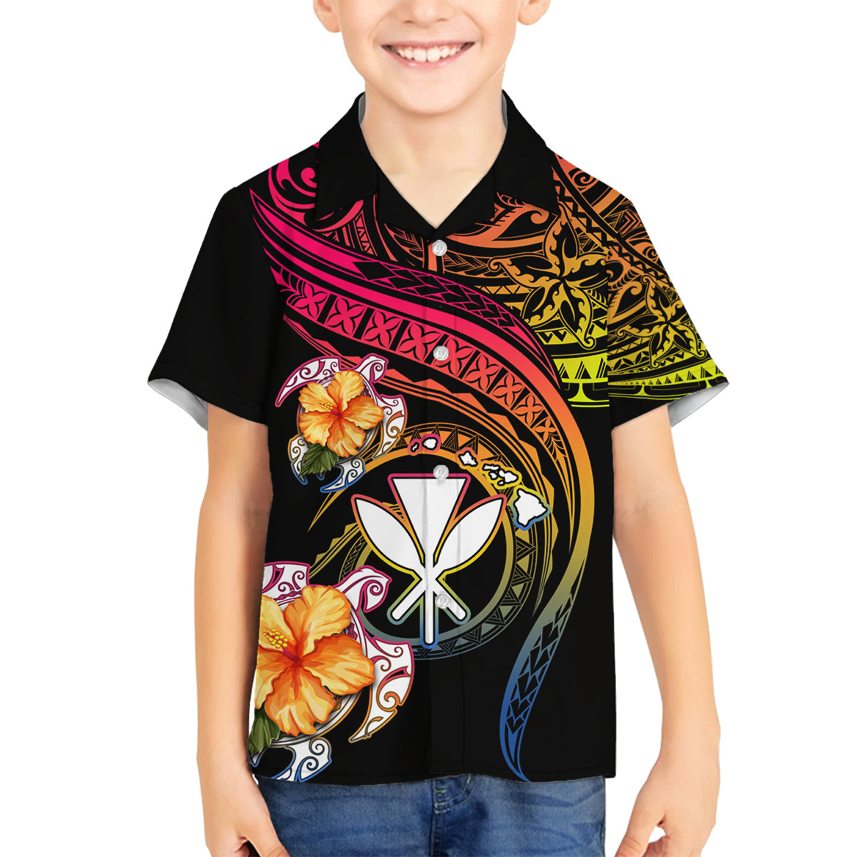 Polynesia Hawaii Turtle Day Family Matching Long Sleeve Bodycon Dress and Hawaiian Shirt Hibiscus and Kanaka Maoli LT03 Son's Shirt Black - Polynesian Pride