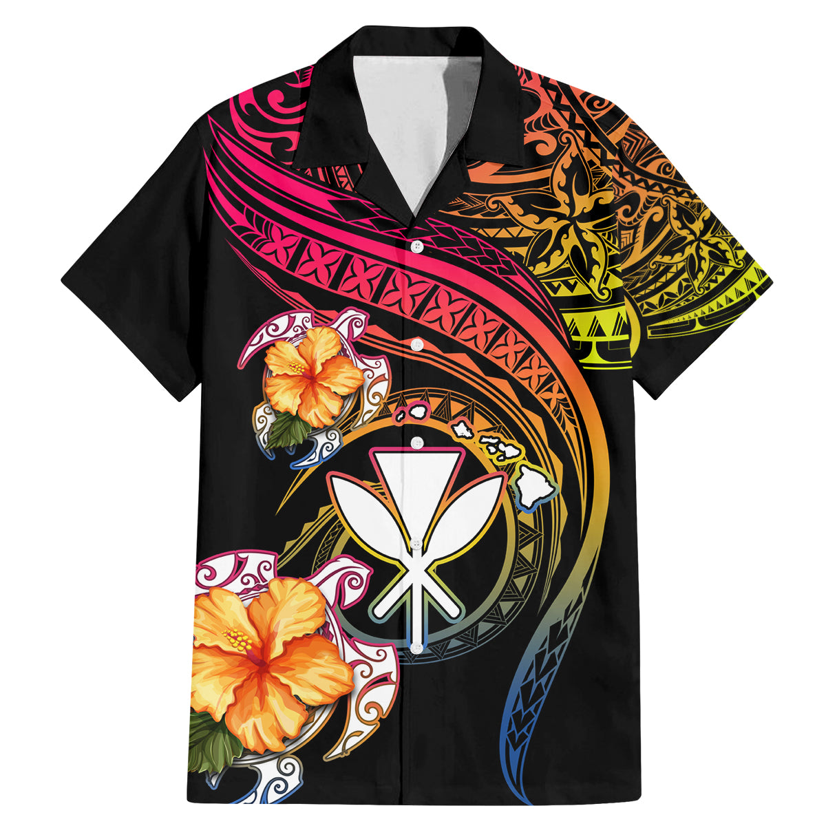 Polynesia Hawaii Turtle Day Family Matching Mermaid Dress and Hawaiian Shirt Hibiscus and Kanaka Maoli LT03 Dad's Shirt - Short Sleeve Black - Polynesian Pride