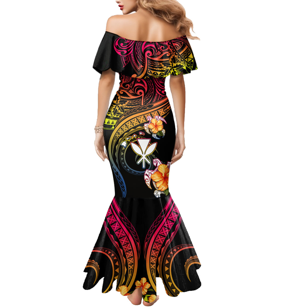 Polynesia Hawaii Turtle Day Family Matching Mermaid Dress and Hawaiian Shirt Hibiscus and Kanaka Maoli LT03 - Polynesian Pride