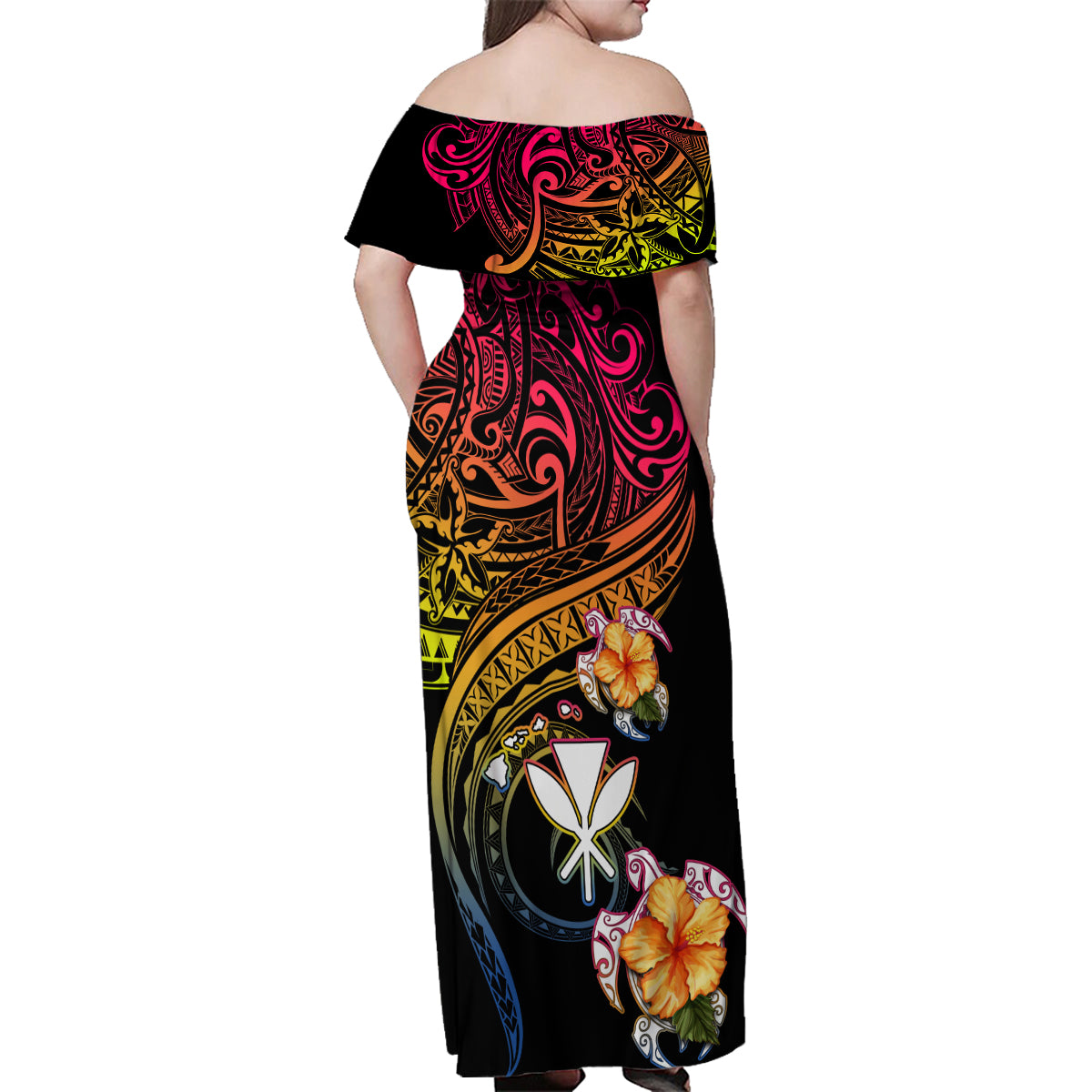 Polynesia Hawaii Turtle Day Family Matching Off Shoulder Maxi Dress and Hawaiian Shirt Hibiscus and Kanaka Maoli LT03 - Polynesian Pride