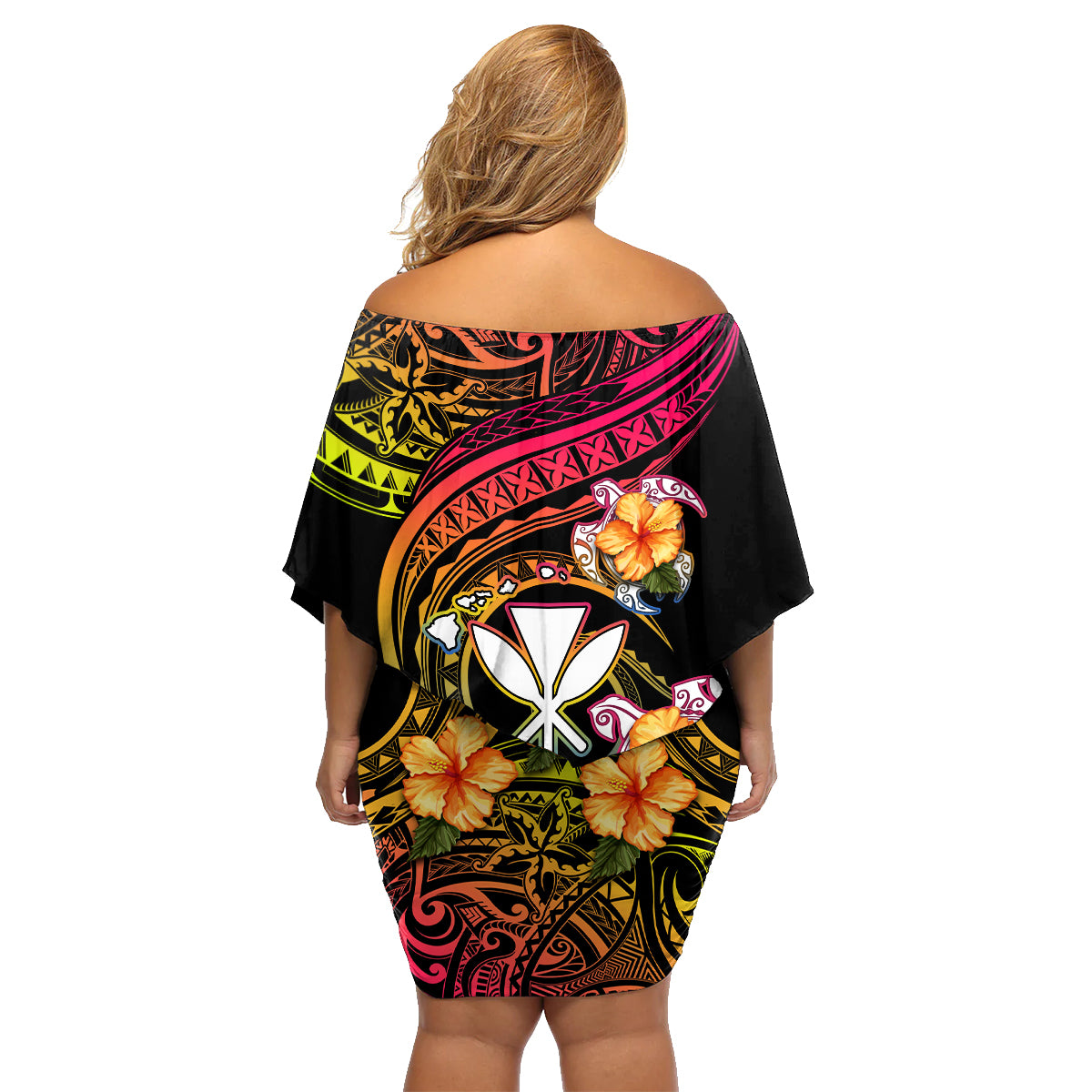 Polynesia Hawaii Turtle Day Family Matching Off Shoulder Short Dress and Hawaiian Shirt Hibiscus and Kanaka Maoli LT03 - Polynesian Pride