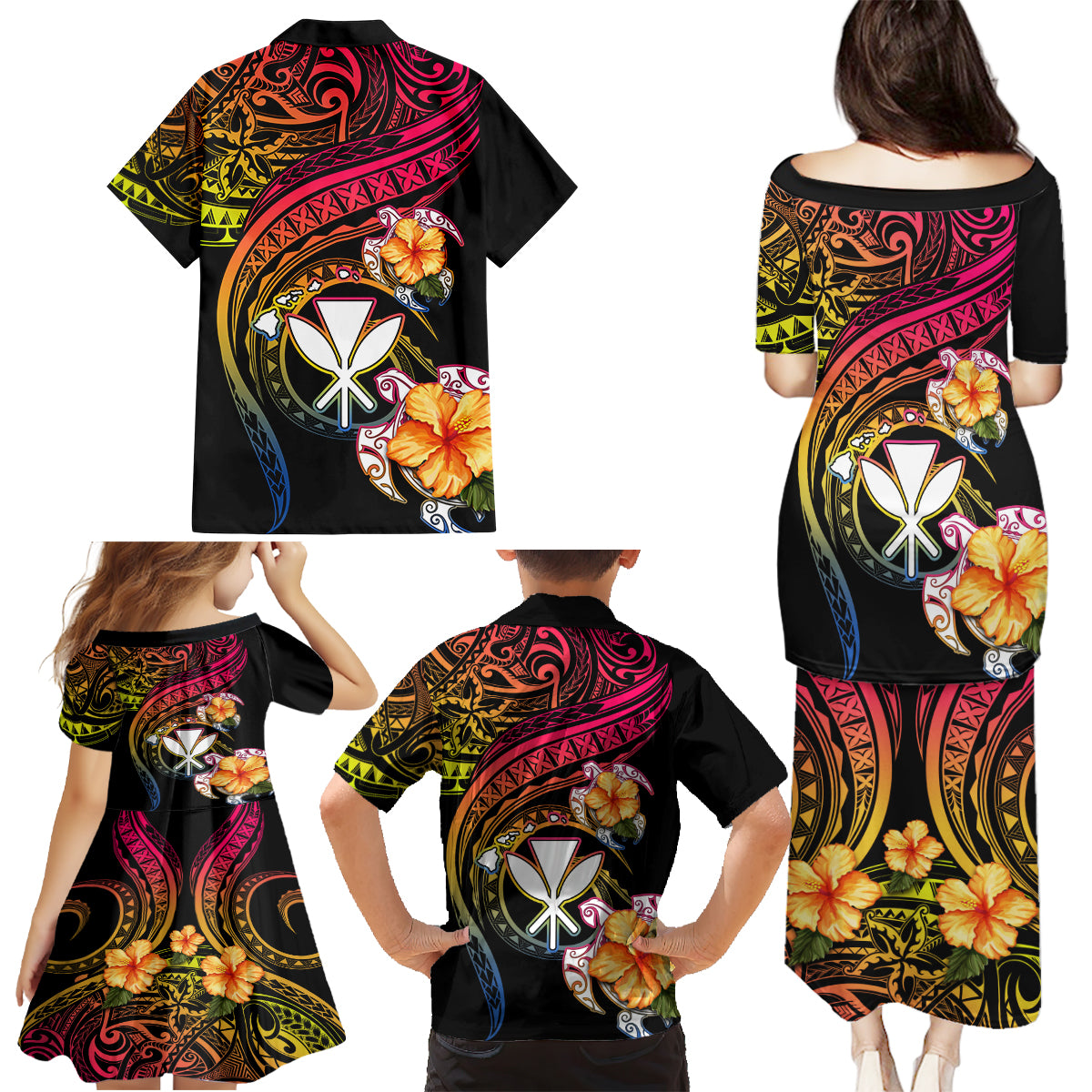 Polynesia Hawaii Turtle Day Family Matching Puletasi and Hawaiian Shirt Hibiscus and Kanaka Maoli LT03 - Polynesian Pride