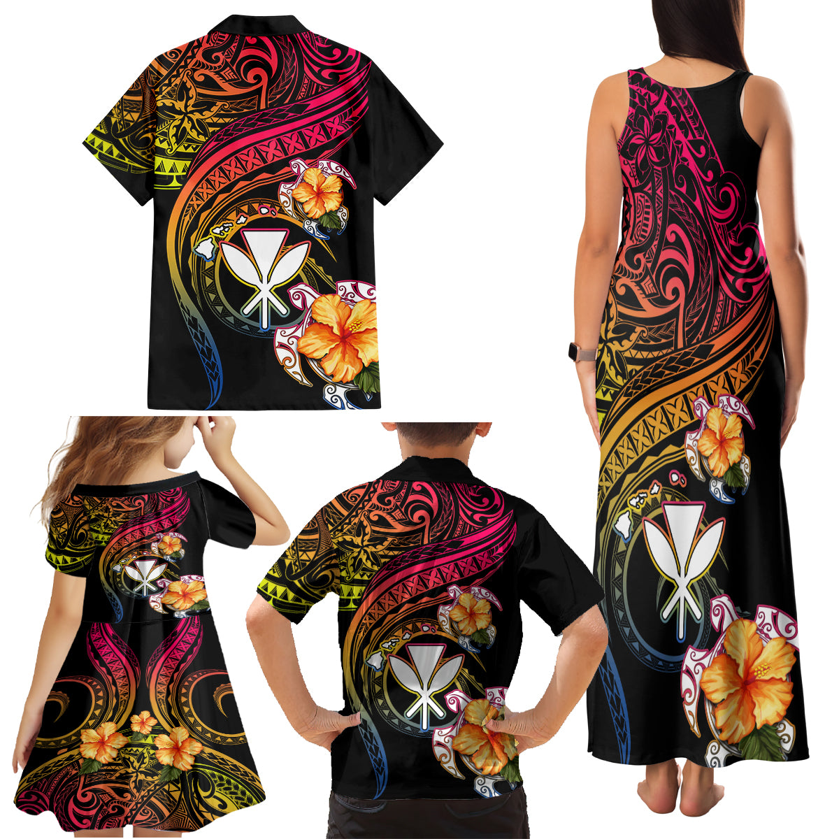 Polynesia Hawaii Turtle Day Family Matching Tank Maxi Dress and Hawaiian Shirt Hibiscus and Kanaka Maoli LT03 - Polynesian Pride