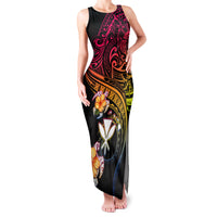 Polynesia Hawaii Turtle Day Family Matching Tank Maxi Dress and Hawaiian Shirt Hibiscus and Kanaka Maoli LT03 Mom's Dress Black - Polynesian Pride