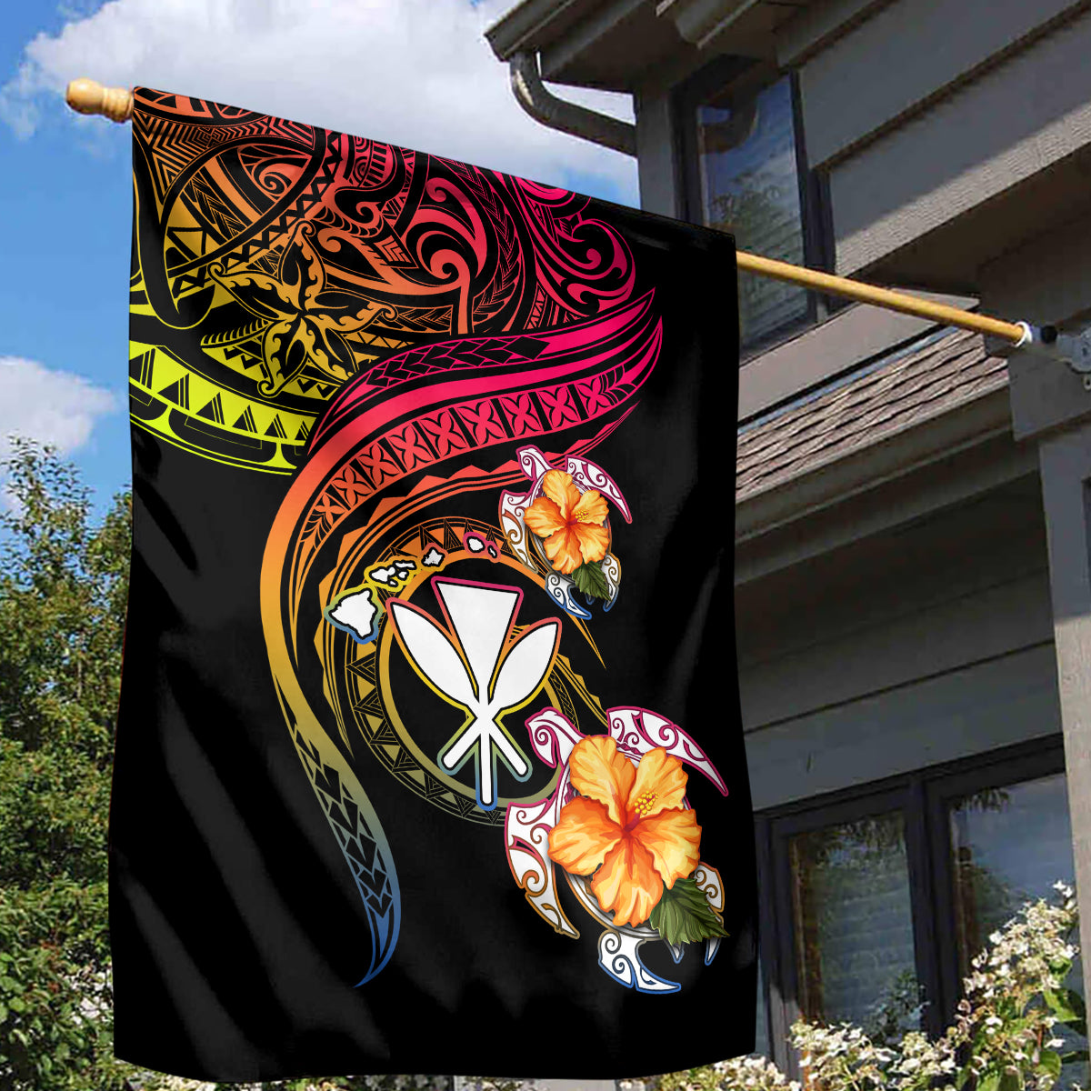 Polynesia Hawaii Turtle Day Garden Flag Hibiscus and Kanaka Maoli LT03 - Polynesian Pride