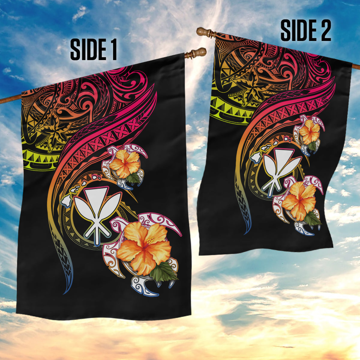 Polynesia Hawaii Turtle Day Garden Flag Hibiscus and Kanaka Maoli LT03 - Polynesian Pride