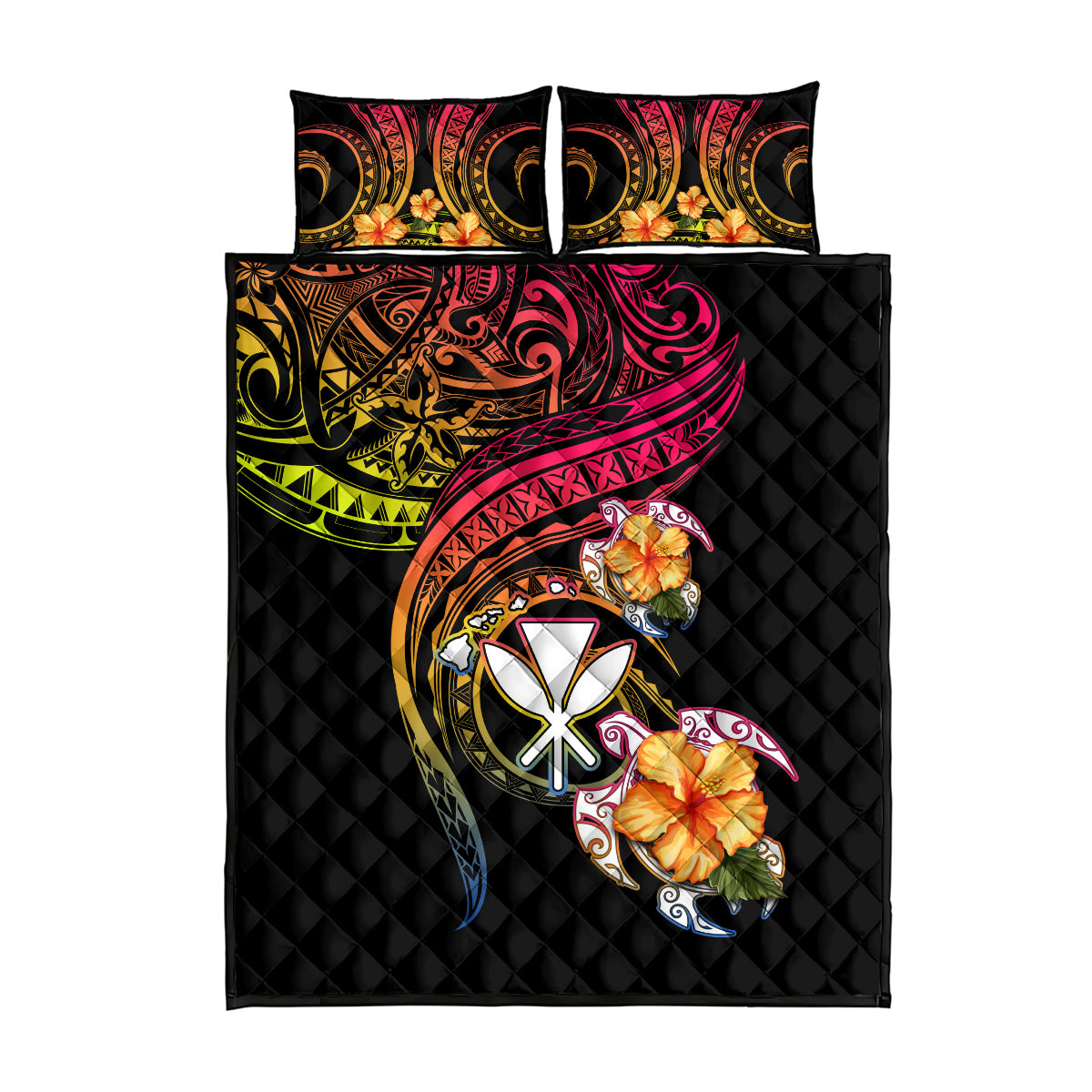 Polynesia Hawaii Turtle Day Quilt Bed Set Hibiscus and Kanaka Maoli LT03 - Polynesian Pride