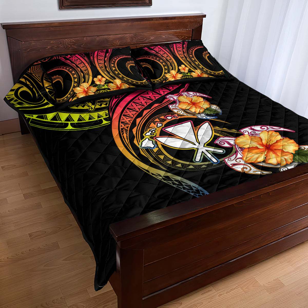 Polynesia Hawaii Turtle Day Quilt Bed Set Hibiscus and Kanaka Maoli LT03 - Polynesian Pride