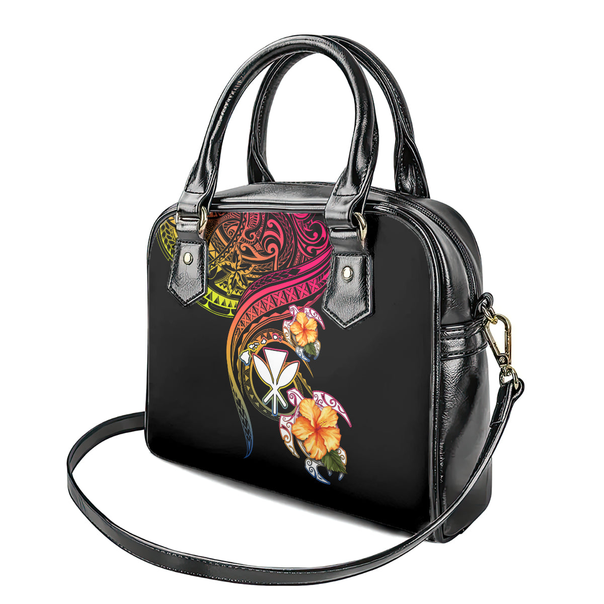 Polynesia Hawaii Turtle Day Shoulder Handbag Hibiscus and Kanaka Maoli