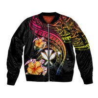 Polynesia Hawaii Turtle Day Sleeve Zip Bomber Jacket Hibiscus and Kanaka Maoli LT03 Unisex Black - Polynesian Pride