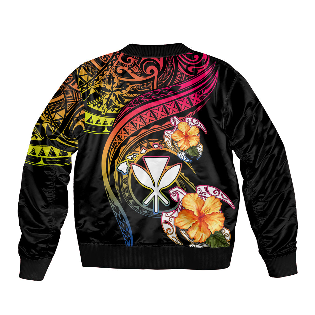 Polynesia Hawaii Turtle Day Sleeve Zip Bomber Jacket Hibiscus and Kanaka Maoli LT03 - Polynesian Pride