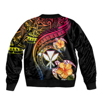 Polynesia Hawaii Turtle Day Sleeve Zip Bomber Jacket Hibiscus and Kanaka Maoli LT03 - Polynesian Pride