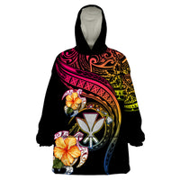 Polynesia Hawaii Turtle Day Wearable Blanket Hoodie Hibiscus and Kanaka Maoli LT03 One Size Black - Polynesian Pride