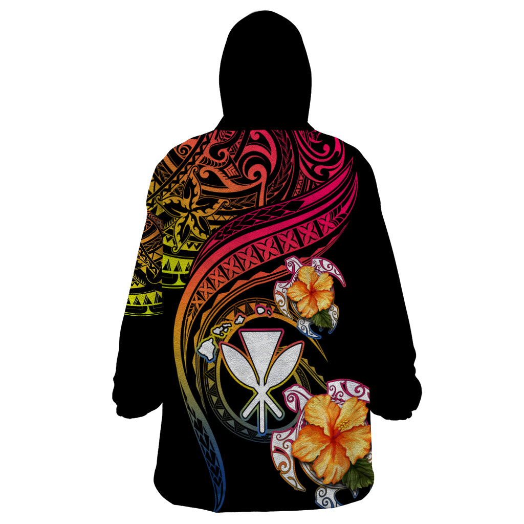 Polynesia Hawaii Turtle Day Wearable Blanket Hoodie Hibiscus and Kanaka Maoli LT03 - Polynesian Pride