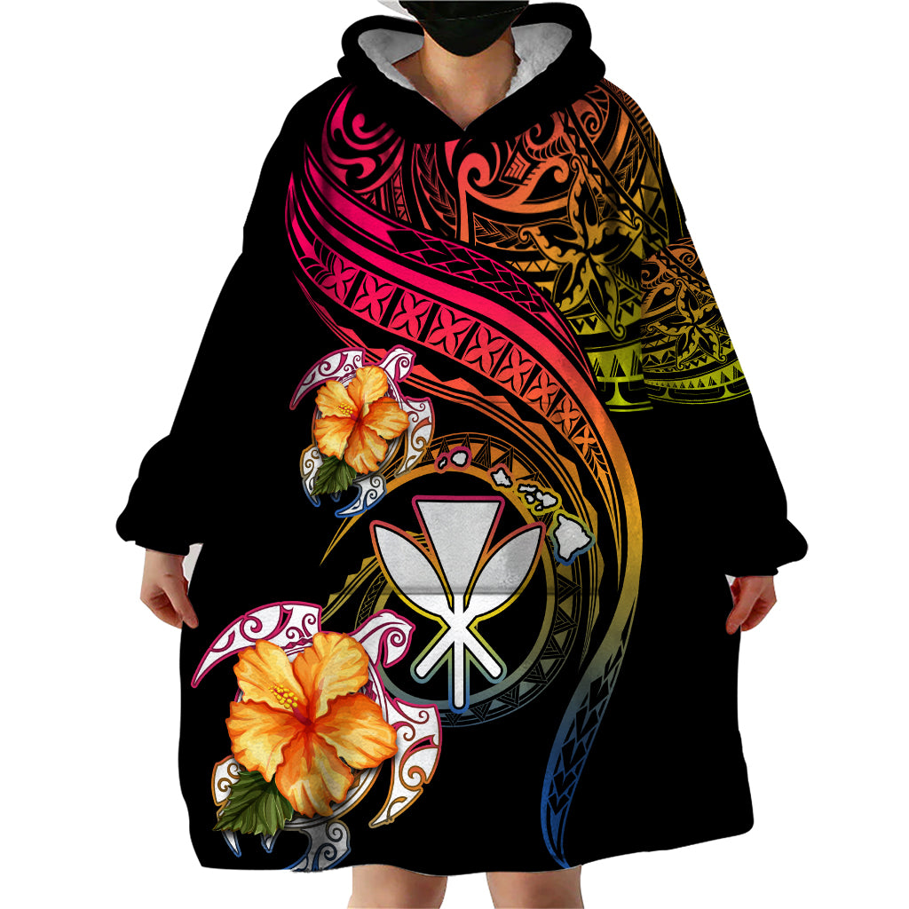 Polynesia Hawaii Turtle Day Wearable Blanket Hoodie Hibiscus and Kanaka Maoli LT03 - Polynesian Pride