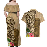 Hawaii Kanaloa Tiki Couples Matching Off Shoulder Maxi Dress and Hawaiian Shirt Polynesian Tattoo and Tapa Pattern LT03 - Polynesian Pride