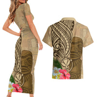 Hawaii Kanaloa Tiki Couples Matching Short Sleeve Bodycon Dress and Hawaiian Shirt Polynesian Tattoo and Tapa Pattern LT03 - Polynesian Pride