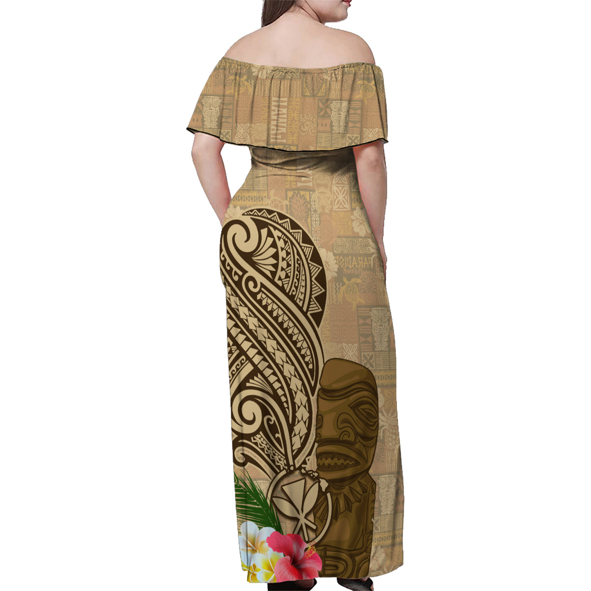 Hawaii Kanaloa Tiki Family Matching Off Shoulder Maxi Dress and Hawaiian Shirt Polynesian Tattoo and Tapa Pattern LT03 - Polynesian Pride