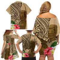 Hawaii Kanaloa Tiki Family Matching Off Shoulder Short Dress and Hawaiian Shirt Polynesian Tattoo and Tapa Pattern LT03 - Polynesian Pride