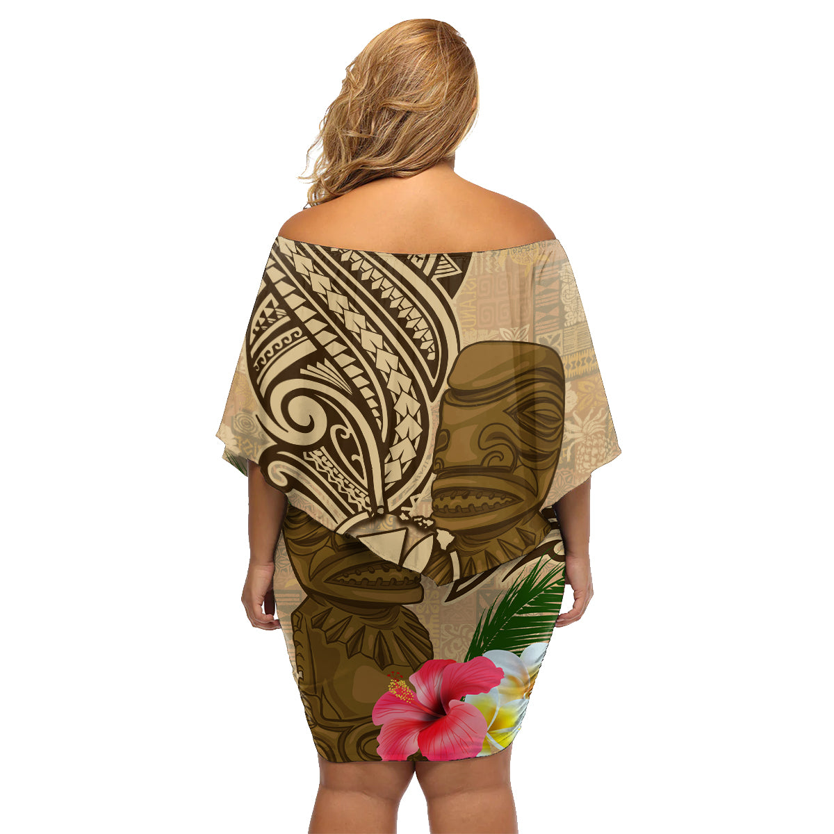 Hawaii Kanaloa Tiki Family Matching Off Shoulder Short Dress and Hawaiian Shirt Polynesian Tattoo and Tapa Pattern LT03 - Polynesian Pride