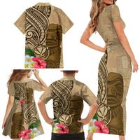 Hawaii Kanaloa Tiki Family Matching Short Sleeve Bodycon Dress and Hawaiian Shirt Polynesian Tattoo and Tapa Pattern LT03 - Polynesian Pride