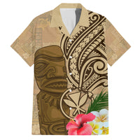 Hawaii Kanaloa Tiki Family Matching Summer Maxi Dress and Hawaiian Shirt Polynesian Tattoo and Tapa Pattern LT03 Dad's Shirt - Short Sleeve Beige - Polynesian Pride