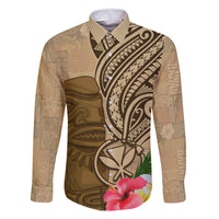 Hawaii Kanaloa Tiki Family Matching Summer Maxi Dress and Hawaiian Shirt Polynesian Tattoo and Tapa Pattern LT03 Dad's Shirt - Long Sleeve Beige - Polynesian Pride