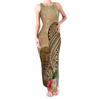 Hawaii Kanaloa Tiki Family Matching Tank Maxi Dress and Hawaiian Shirt Polynesian Tattoo and Tapa Pattern LT03 Mom's Dress Beige - Polynesian Pride