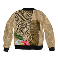 Hawaii Kanaloa Tiki Sleeve Zip Bomber Jacket Polynesian Tattoo and Tapa Pattern