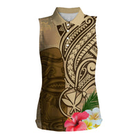 Hawaii Kanaloa Tiki Women Sleeveless Polo Shirt Polynesian Tattoo and Tapa Pattern LT03 Female Beige - Polynesian Pride