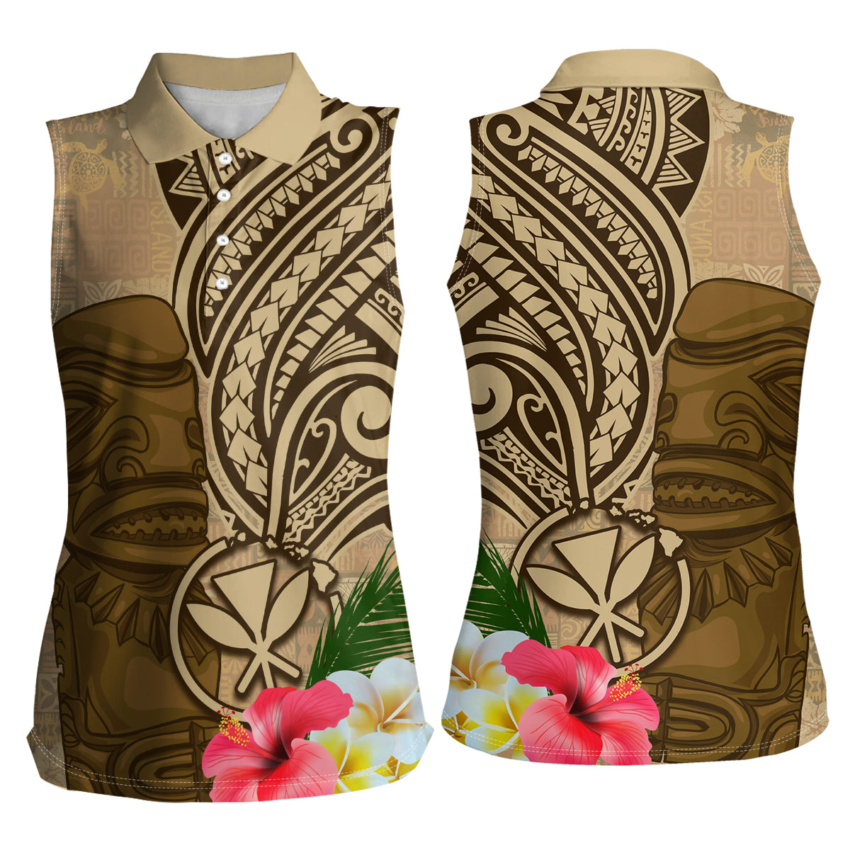 Hawaii Kanaloa Tiki Women Sleeveless Polo Shirt Polynesian Tattoo and Tapa Pattern LT03 - Polynesian Pride