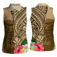 Hawaii Kanaloa Tiki Women Sleeveless Polo Shirt Polynesian Tattoo and Tapa Pattern LT03 - Polynesian Pride