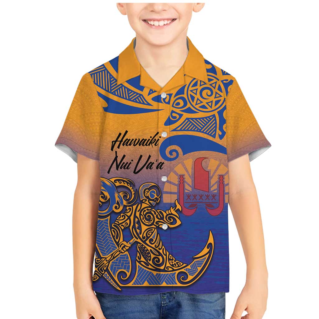 Hawaiki Nui Va'a Solo French Polynesia Family Matching Mermaid Dress and Hawaiian Shirt Sunset Color LT03 Son's Shirt Yellow - Polynesian Pride