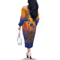 Hawaiki Nui Va'a Solo French Polynesia Family Matching Off The Shoulder Long Sleeve Dress and Hawaiian Shirt Sunset Color LT03 - Polynesian Pride