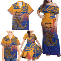 Hawaiki Nui Va'a Solo French Polynesia Family Matching Off Shoulder Maxi Dress and Hawaiian Shirt Sunset Color LT03 - Polynesian Pride