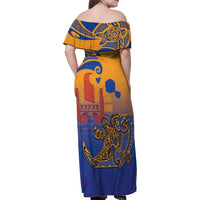 Hawaiki Nui Va'a Solo French Polynesia Family Matching Off Shoulder Maxi Dress and Hawaiian Shirt Sunset Color LT03 - Polynesian Pride