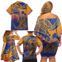 Hawaiki Nui Va'a Solo French Polynesia Family Matching Off Shoulder Short Dress and Hawaiian Shirt Sunset Color LT03 - Polynesian Pride