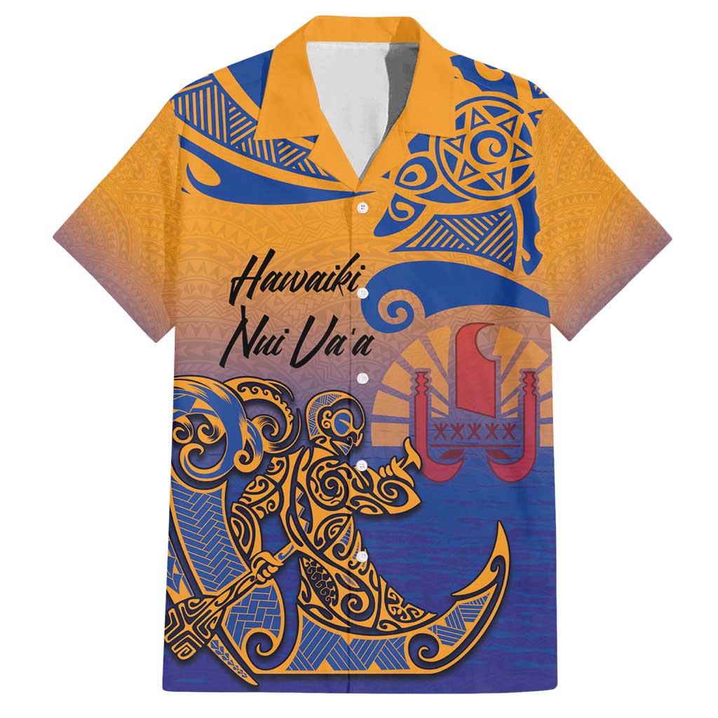 Hawaiki Nui Va'a Solo French Polynesia Family Matching Summer Maxi Dress and Hawaiian Shirt Sunset Color LT03 Dad's Shirt - Short Sleeve Yellow - Polynesian Pride