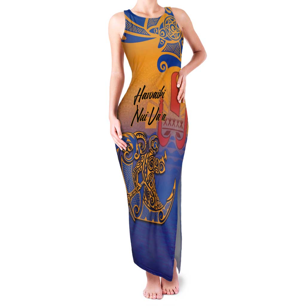 Hawaiki Nui Va'a Solo French Polynesia Family Matching Tank Maxi Dress and Hawaiian Shirt Sunset Color LT03 Mom's Dress Yellow - Polynesian Pride