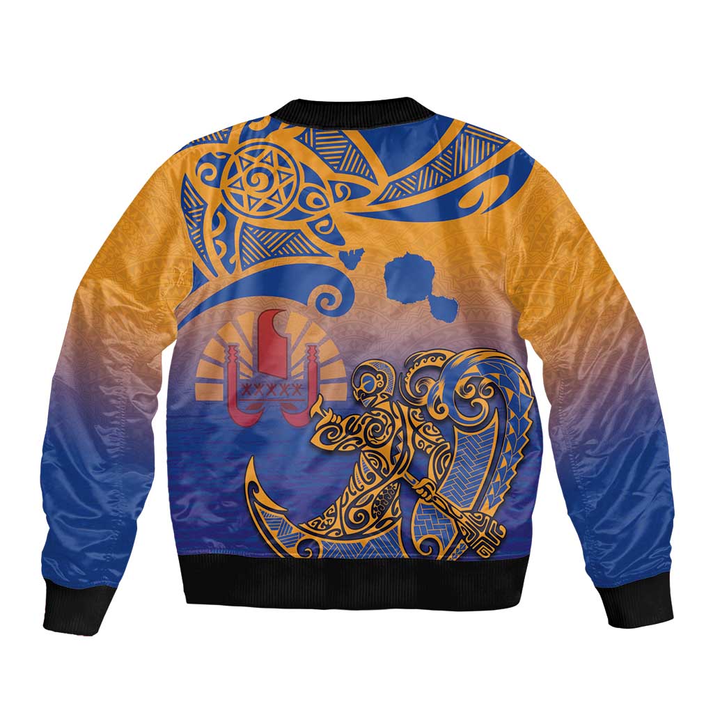 Hawaiki Nui Va'a Solo French Polynesia Sleeve Zip Bomber Jacket Sunset Color