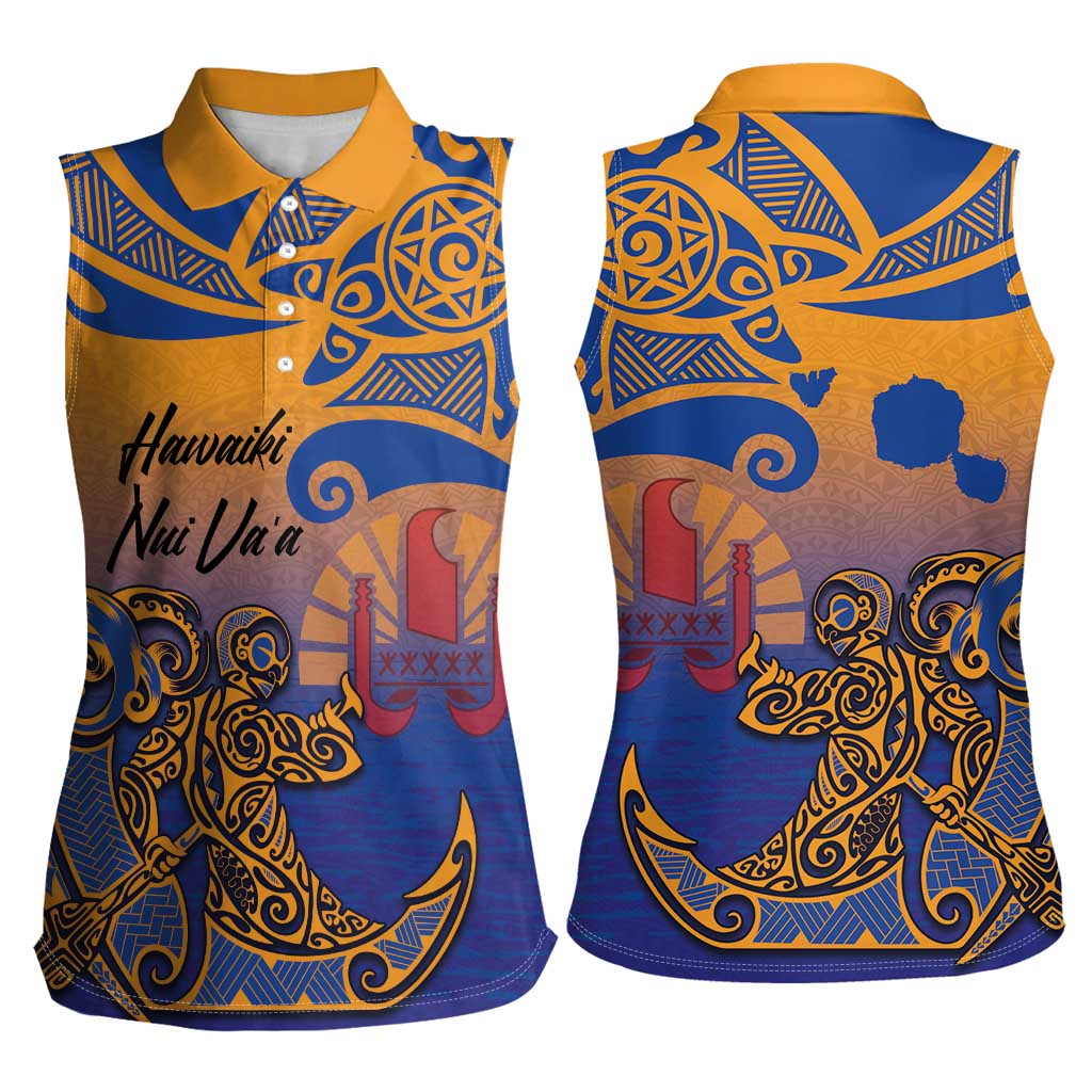 Hawaiki Nui Va'a Solo French Polynesia Women Sleeveless Polo Shirt Sunset Color LT03 - Polynesian Pride
