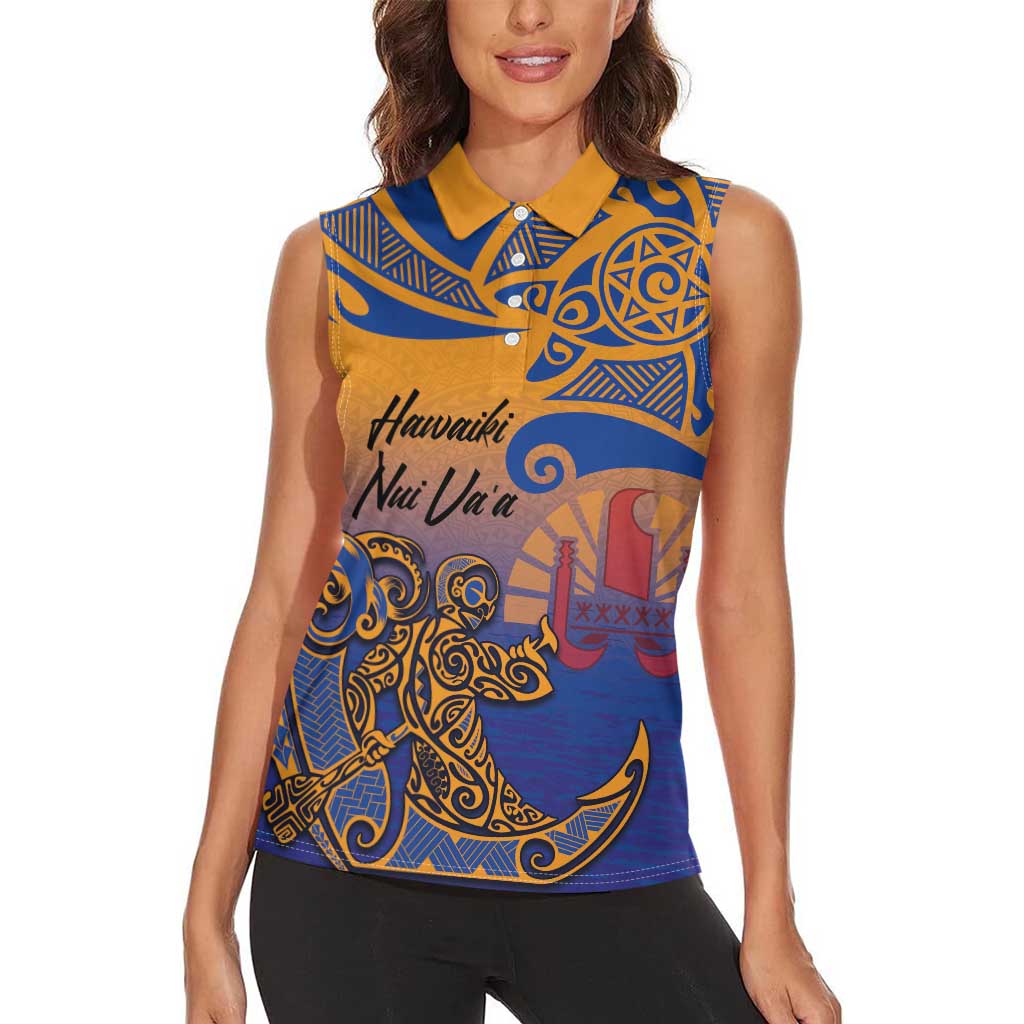 Hawaiki Nui Va'a Solo French Polynesia Women Sleeveless Polo Shirt Sunset Color LT03 - Polynesian Pride
